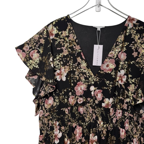 NEW Baltic Born Lynlee Black Metallic Floral Women’s V Neck Maxi Dress Sz 3X - Picture 6 of 14